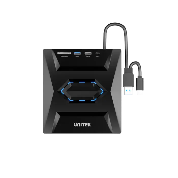 UNITEK, USB Adapter, T1037A01,, 5-in-1 External Optical Drive with USB Hub,SD Card Reader- Up to 5 Gbps; 8x DVDR, 24x CD wri