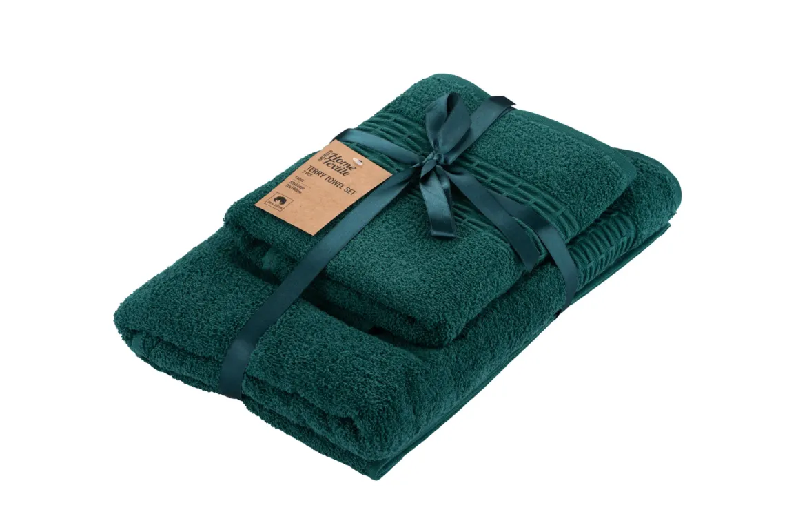 Ardesto Terry towel set Lotus, 50x90cm, 70x140cm, 2pcs, 100% cotton, dark green