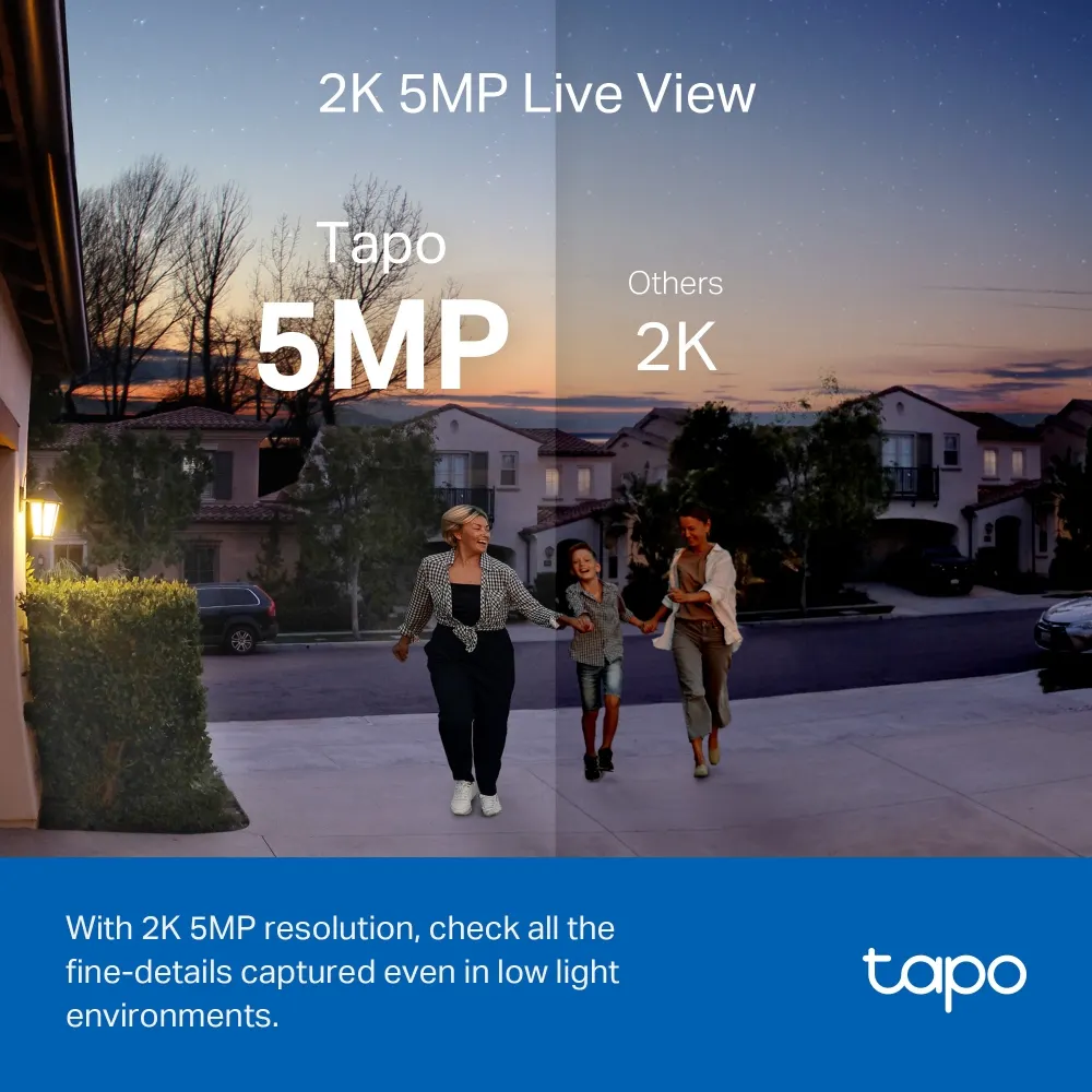 TP-Link Tapo D230S1 Video Doorbell - 2K 5MP (2560 × 1920), 180 Days Battery Life, SD-Card Slot On Hub (Up to 512GB), 160° Viewing Angle, IP64