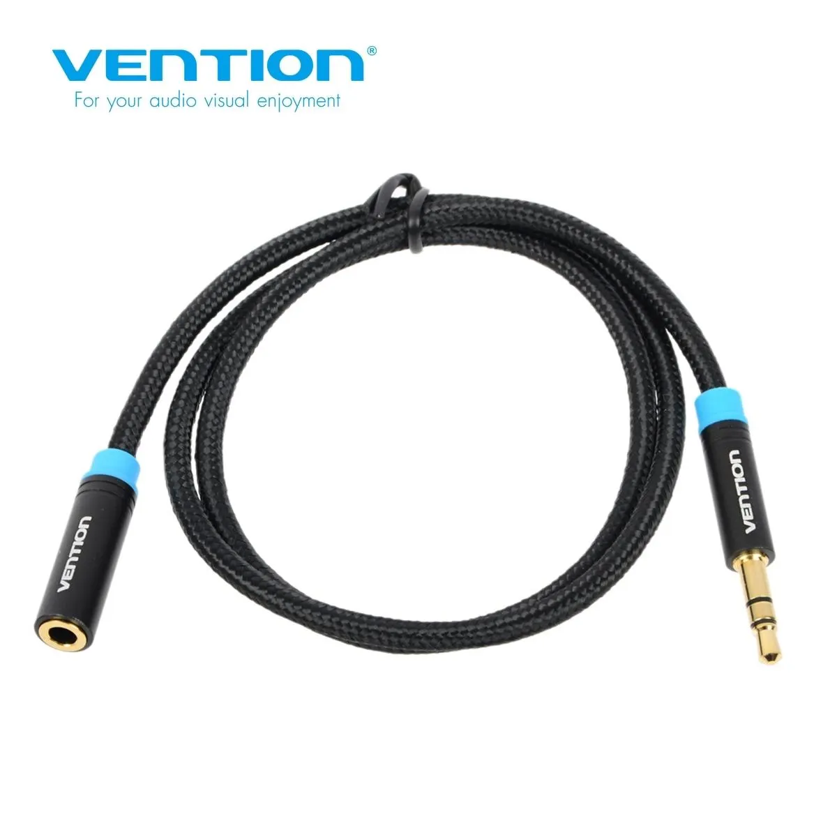 აუდიო/ვიდეო კაბელი VAB-B06-B200-M, Vention Cotton Braided 3.5mm Audio Extension Cable 2M Black Metal Type
