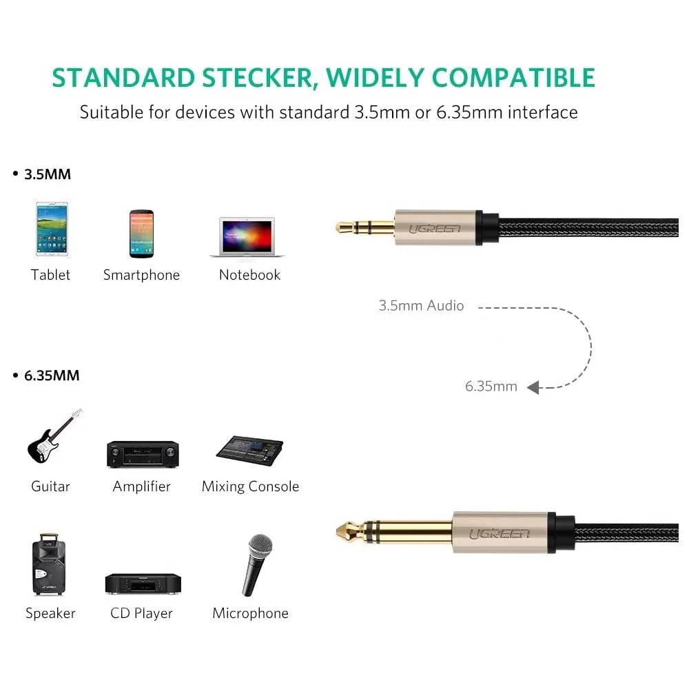 UGREEN AV127 (10629) 3.5mm to 6.35mm TRS Stereo Audio Cable 3m, Gray