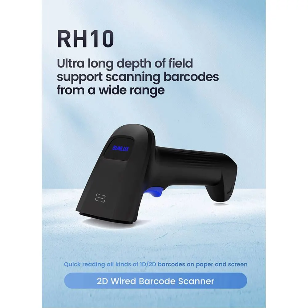 Sunlux RH10, USB-HID, USB-VCP, RS232, Barcode Scanner, Black