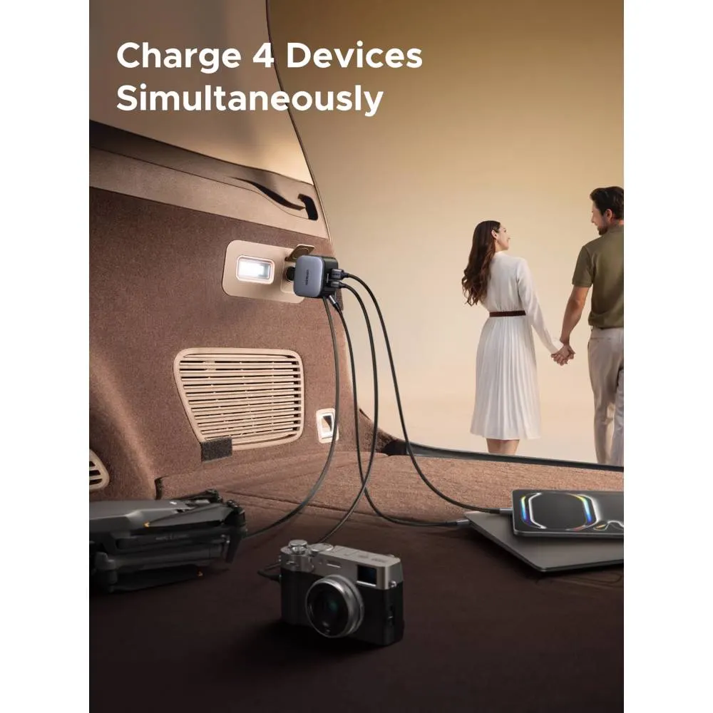 მანქანის დამტენი UGREEN EC604 (55910B) Nexode, 145W, Car Charger With Retractable Type-C Cable, Grey