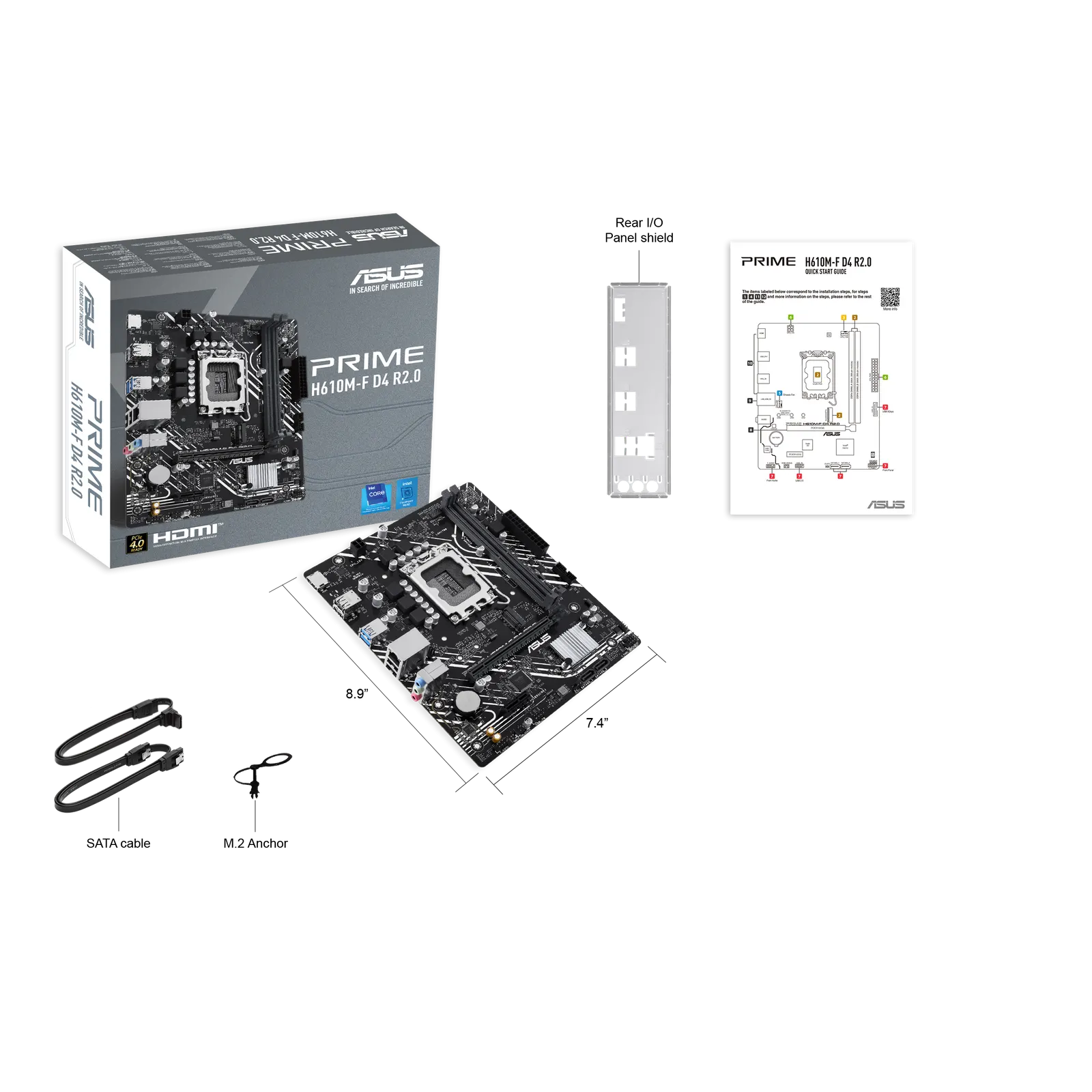 ASUS, PRIME H610M-F D4 R2.0, Motherboard, LGA1700 micro-ATX DDR4, PCIe 4.0, 1x M.2, 2x SATA, HDMI
