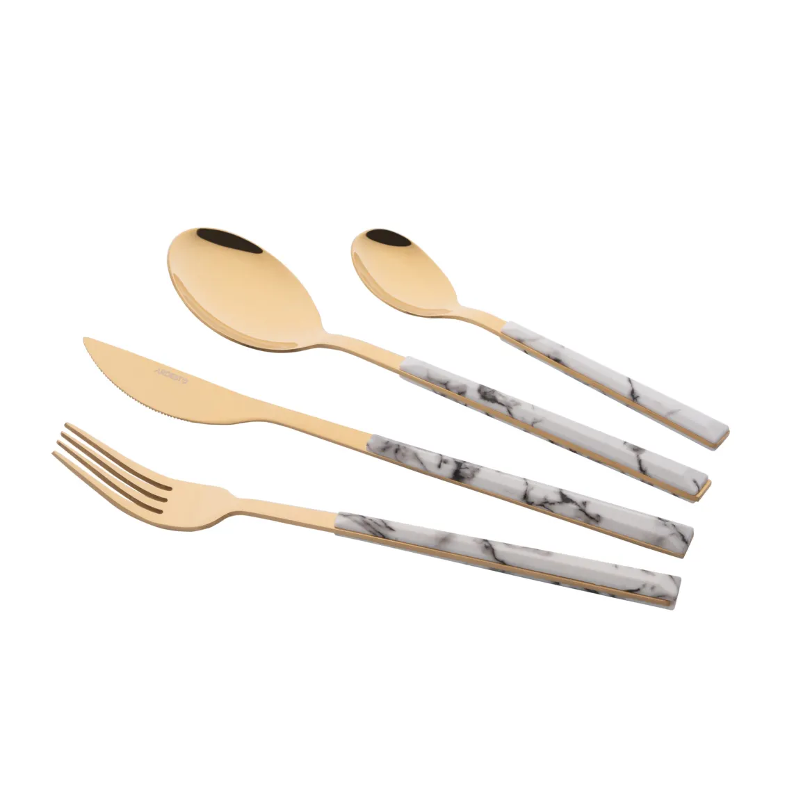 Ardesto Cutlery set Gemini Marmo, 16pcs, stainless steel, plastic, golden-white