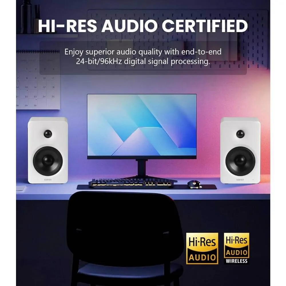 Edifier M90, 100W, HDMI eARC, Optical, Type-C, AUX, Bluetooth, Compact Active Speaker, White
