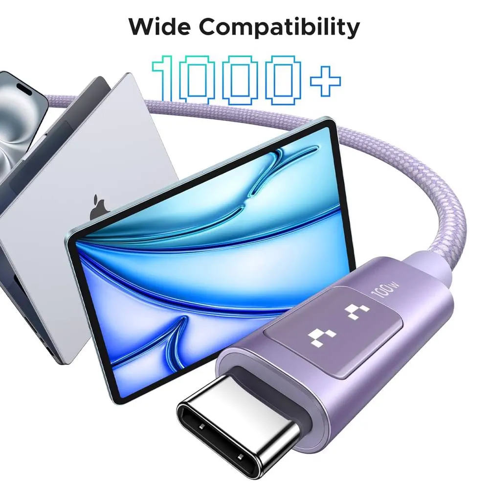 USB კაბელი UGREEN Uno L509 (65092), 100W, Type-C to Type-C Fast Charging Cable, 1M, Purple