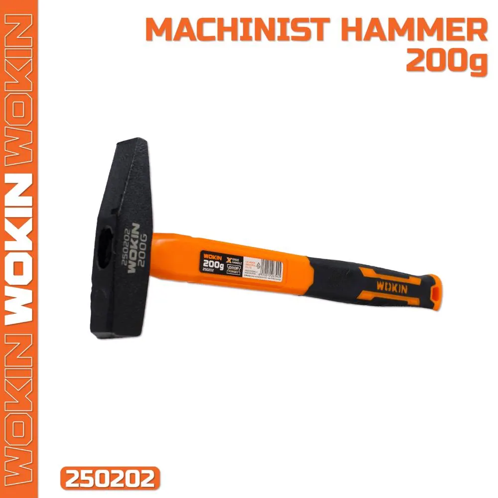 Metal hammer with rubber handle Wokin 250202, 200G, Machinist Hammer, Black/Orange