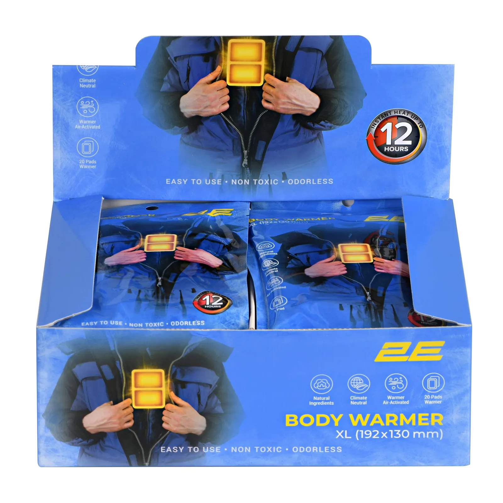 სათბობი 2E Chemical body warmer size XL (192x130mm), adhesive, up to 12 hours - 20 pcs