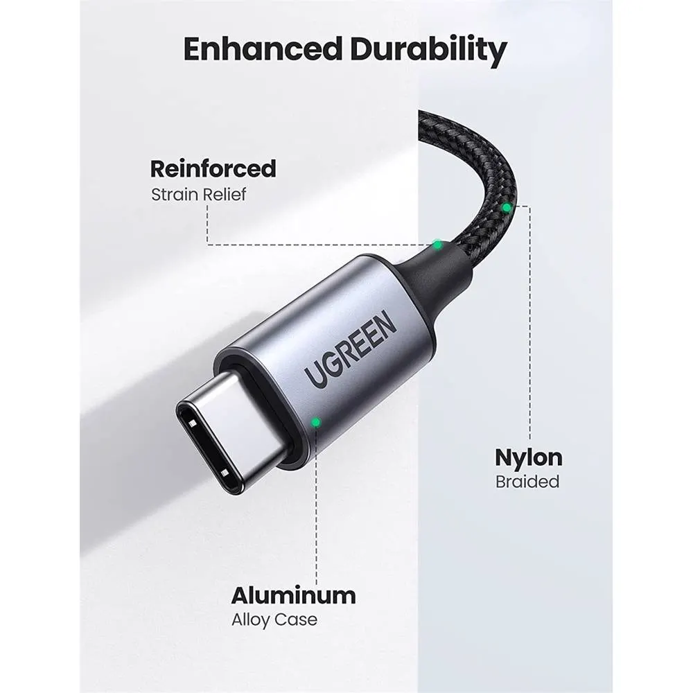 Audio adapter UGREEN CM450 (20192), Type-C To 3.5mm Aux Audio Cable With Chip, 1m, Black/Grey