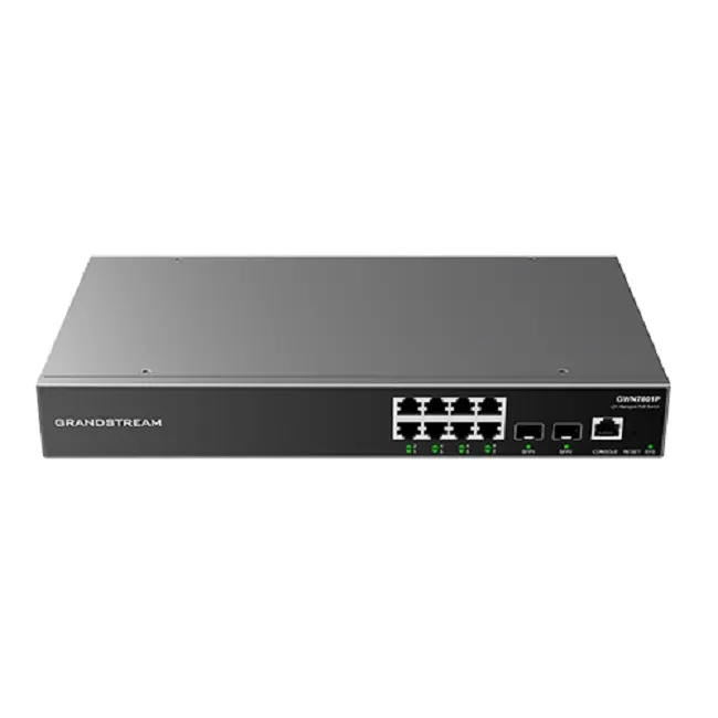 PoE სვიჩი Grandstream GWN7801P, Enterprise Layer 2+ Managed Network Switch, 8-ports Gigabit Ethernet, PoE/PoE+ (120W), 2-SFP, Desktop, wall-mount