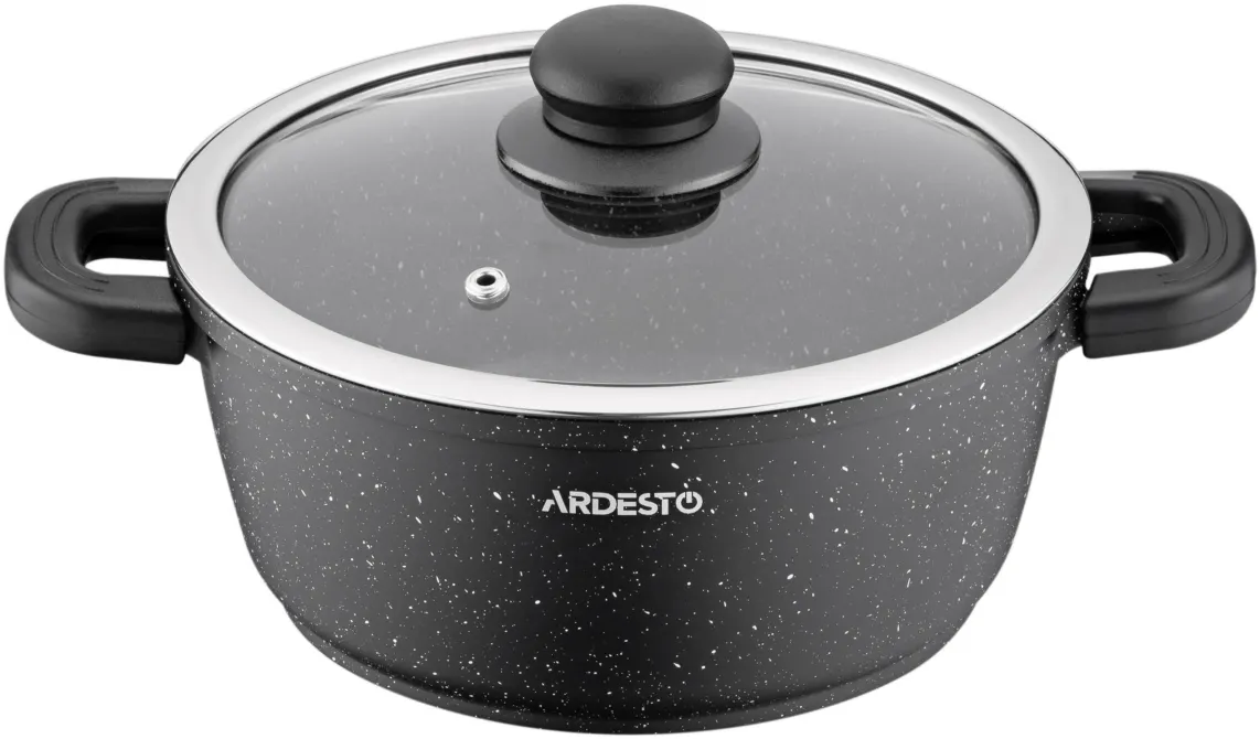 ქვაბი Ardesto Casserole with glass lid Gemini Anzio, 2.5l, aluminium, black