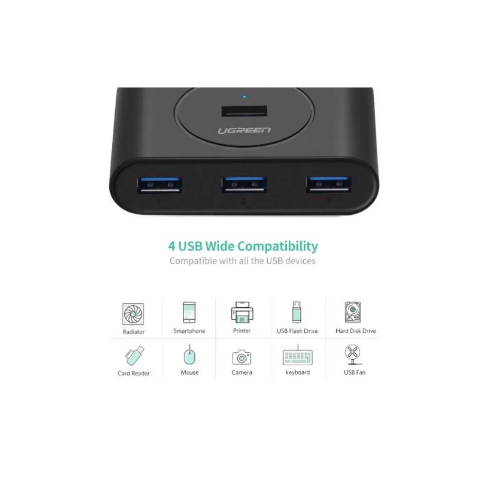 UGREEN CR113 (20291) NEW USB 3.0 4 Ports Hub with 2.0 OTG Black 1M