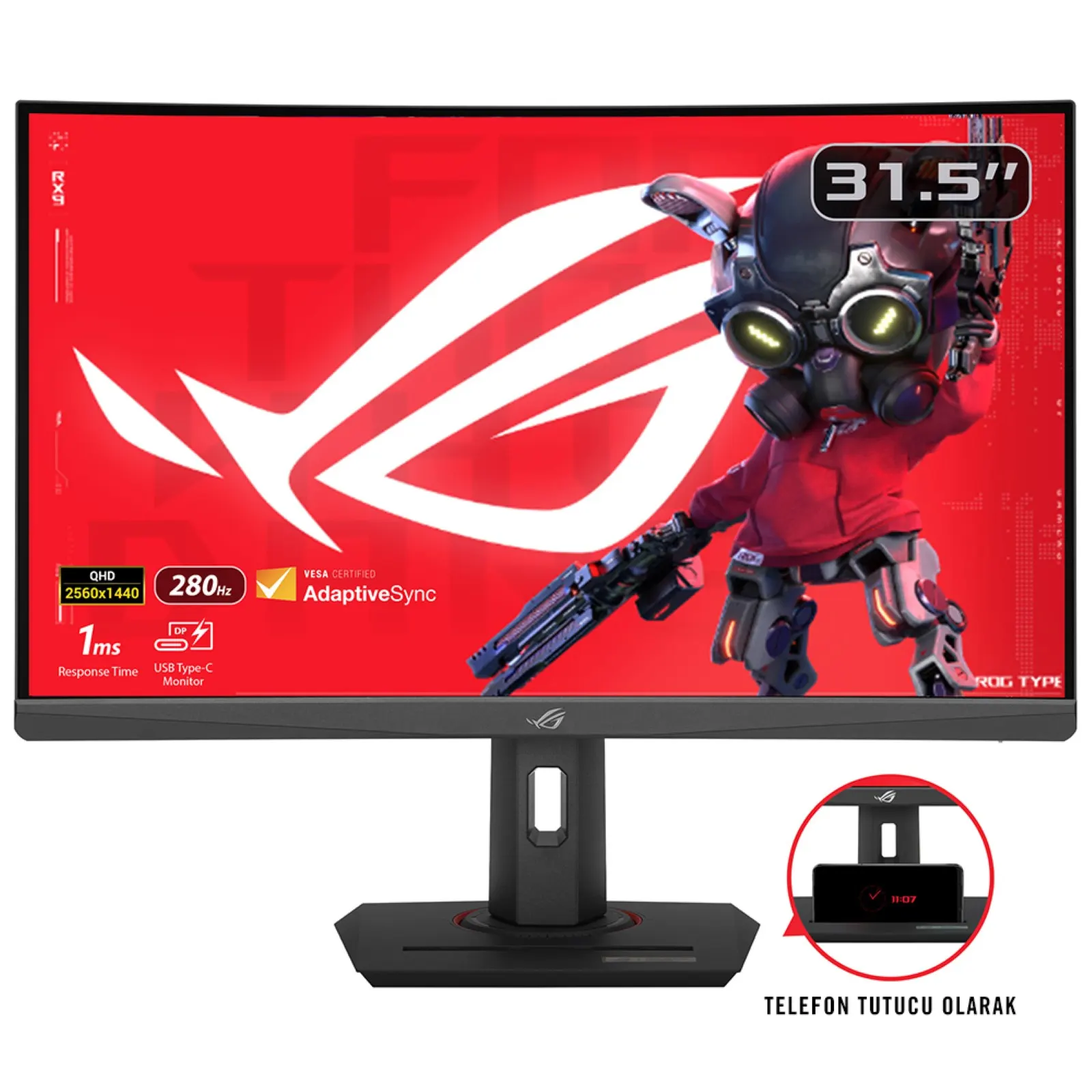 Asus Monitor 31.5" ROG Strix XG32WCMS HDMI, DP, USB-C, Audio, VA, 2560x1440, 280Hz, 1ms, sRGB 125%, CURVED, AdaptiveSync, HAS, HDR400