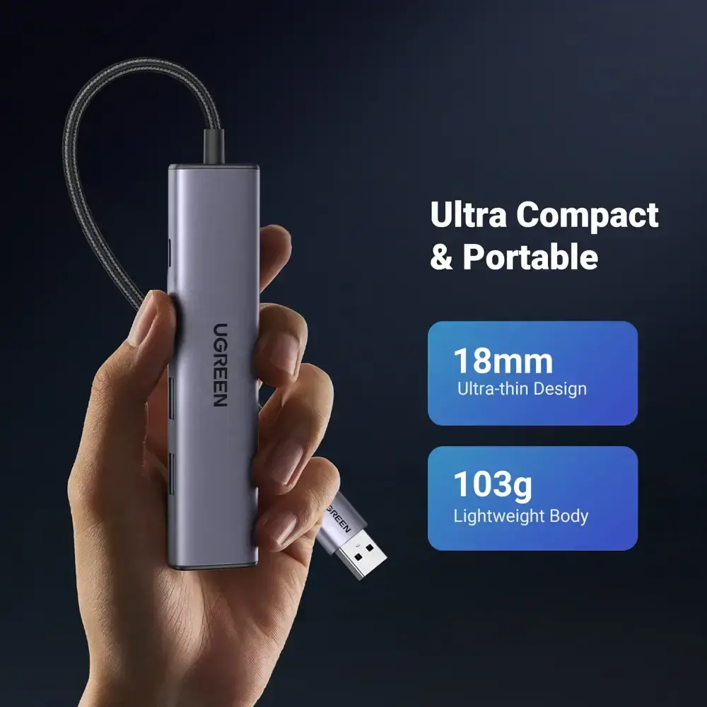 USB ჰაბი UGREEN CM475 (60554), USB, Type-C, LAN, HUB, Grey