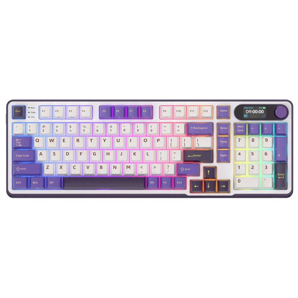 კლავიატურა Royal Kludge RK S98 RGB Mechanical Keyboard, Brown switch, Smart Display, Hot Swappable, Type-C wired, Bluetooth 5.0, 2.4GHz, Blackberry