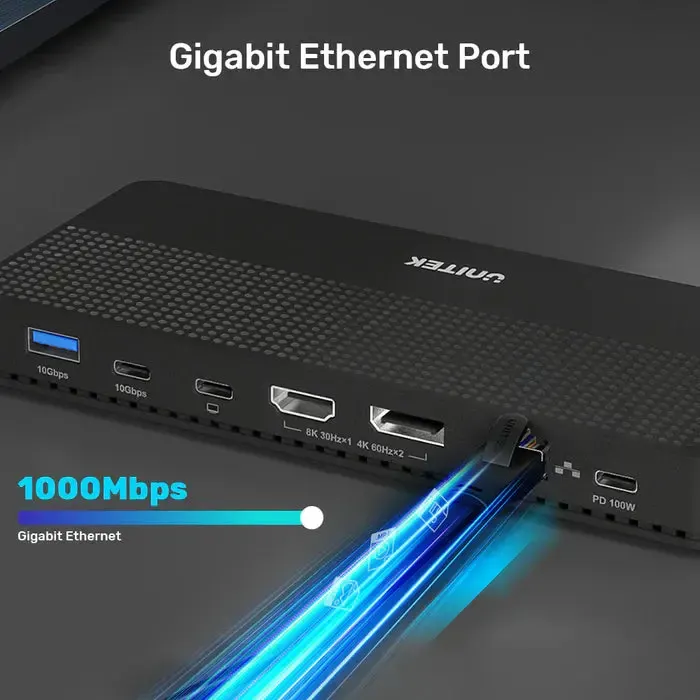 D1079A, UNITEK, Docking Station, 12-in-1 USB 4 (2*Type C 10Gb+USB 10Gb+2*USB+SD/Micro+DP+HDMI 8K+Audio+1Gb Lan+PD 100W), Bla