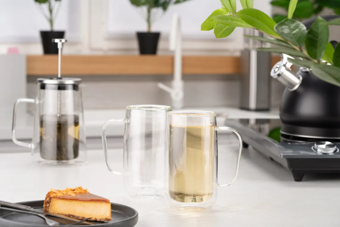 Ardesto Doublewall mug set with handles, 400ml, 2pcs, borosilicate glass, transparent