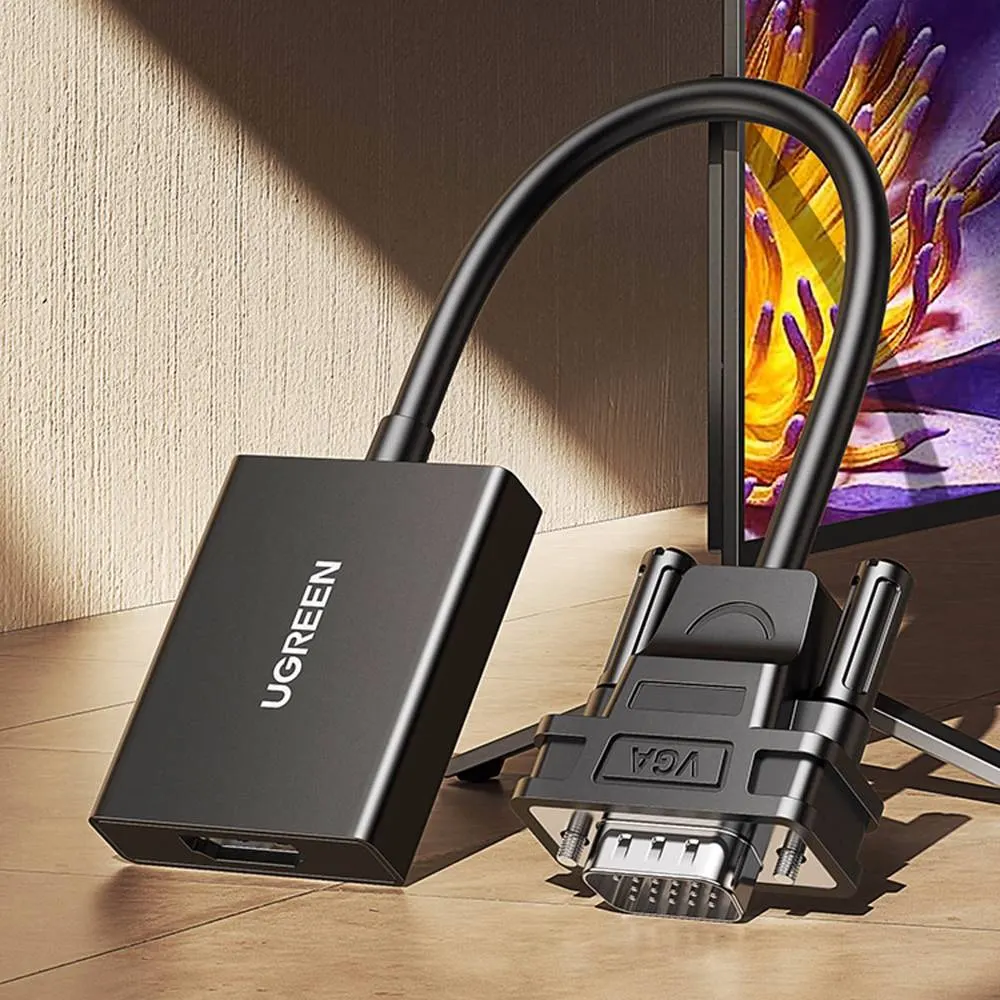ადაპტერი UGREEN CM513 (50945), VGA To HDMI Adapter With 3.5mm And Type-C, 0.15cm, Black