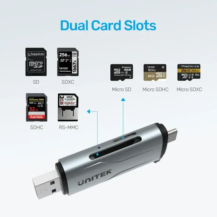 R1010A, UNITEK, Card Reader, USB A/C to Micro SD/SD Card Reader.