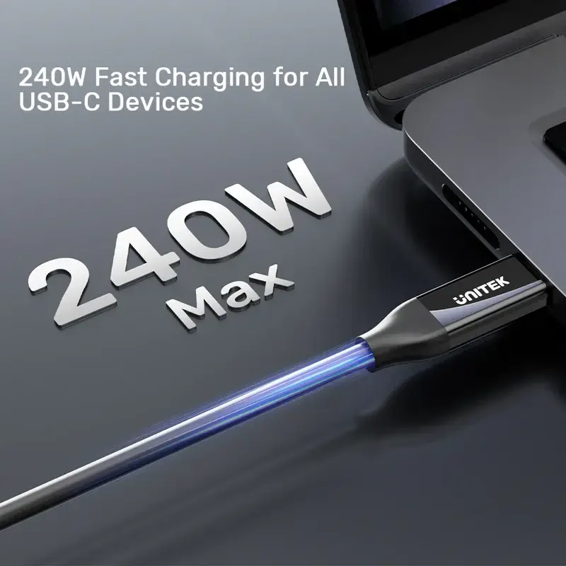 C14100ABK01-2M UNITEK 2M Full Featured USB4 CM To USBC Cable 40Gbps/8K 60Hz/240W