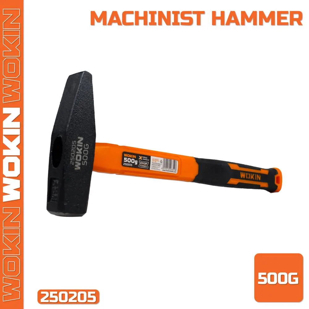 Metal hammer with rubber handle Wokin 250205, 500G, Hammer, Black/Orange