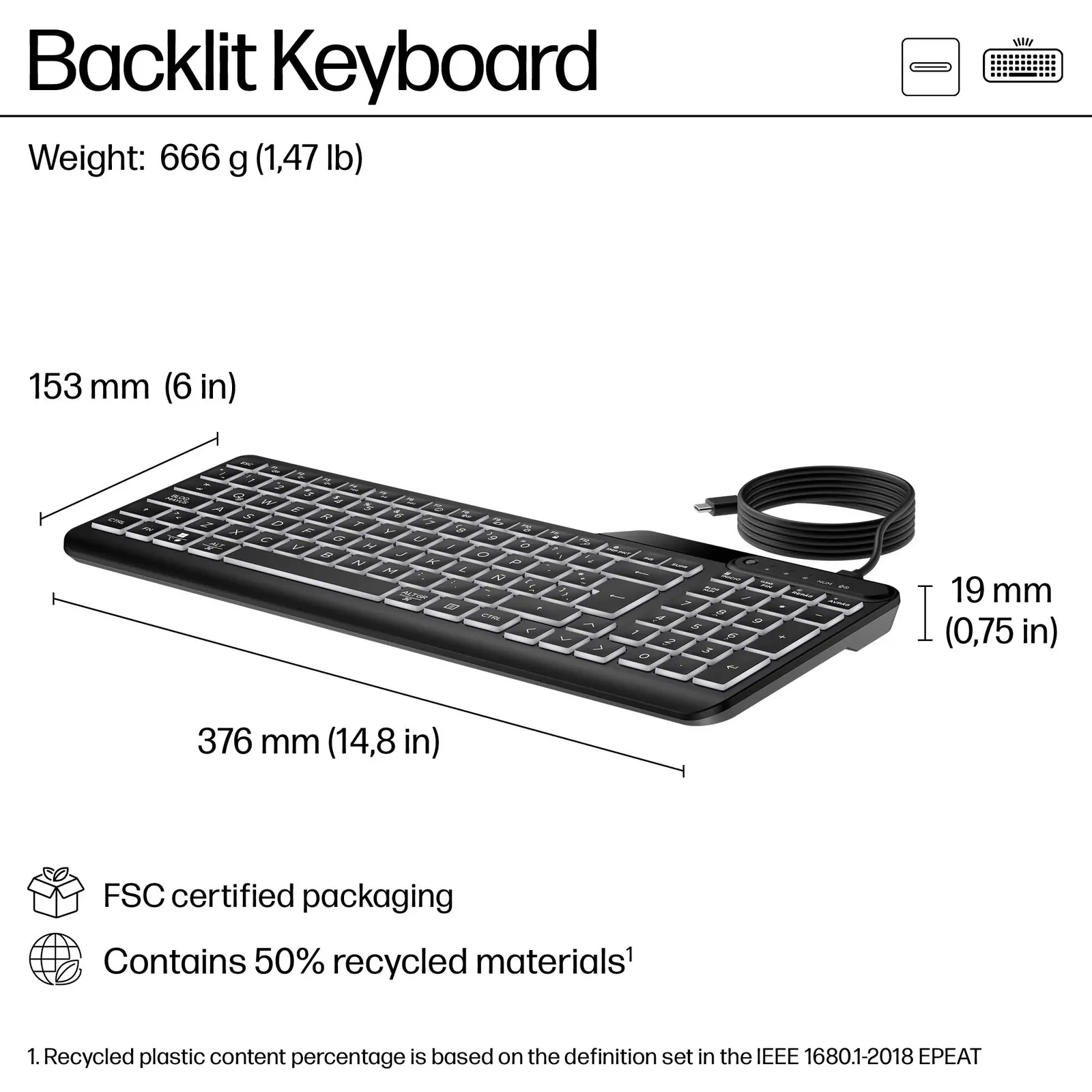 კლავიატურა HP 400 Backlit Wired Black