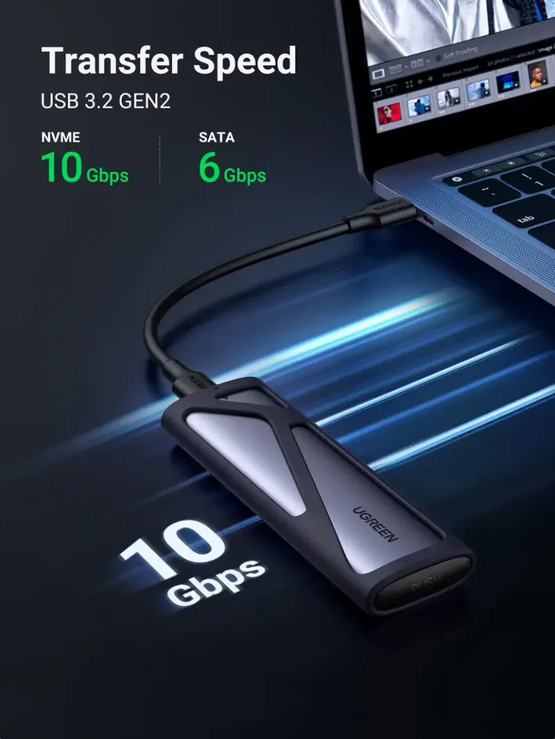 CM578, UGREEN, USB Adapter, USB Adapter, M.2 NVMe SSD Enclosure Adapter, Grey.