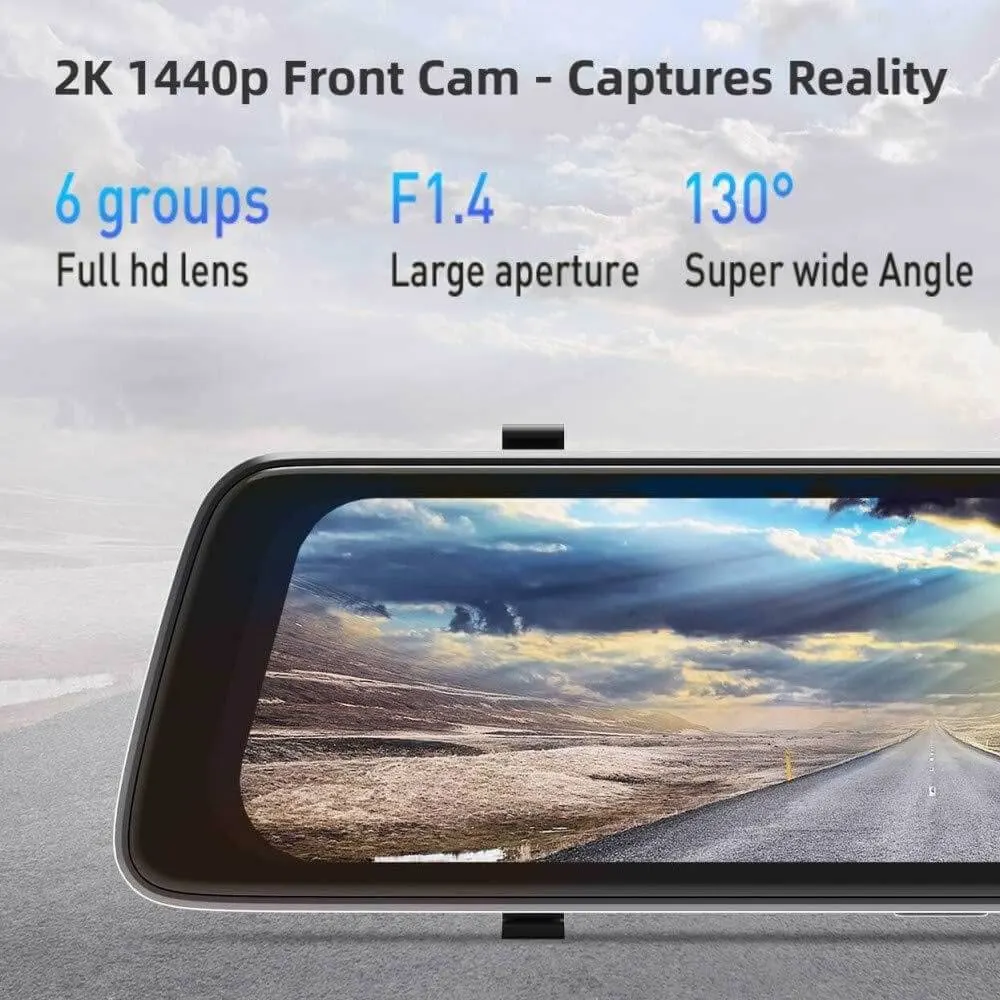 მანქანის ვიდეო რეგისტრატორი DDPAI Mola E3, 130° WIFI, 9.35" Full Touch Screen Streaming Rear View Mirror, Car Video Recorder, Black
