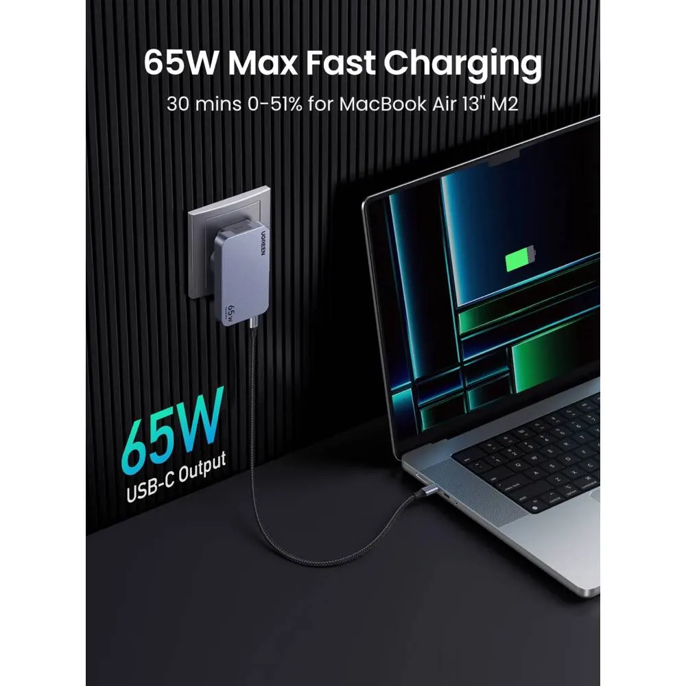 Phone charger UGREEN X753 (25356) Nexode Pro, 65W, USB, Type-C, Ultra Slim Travel Adapter, Grey