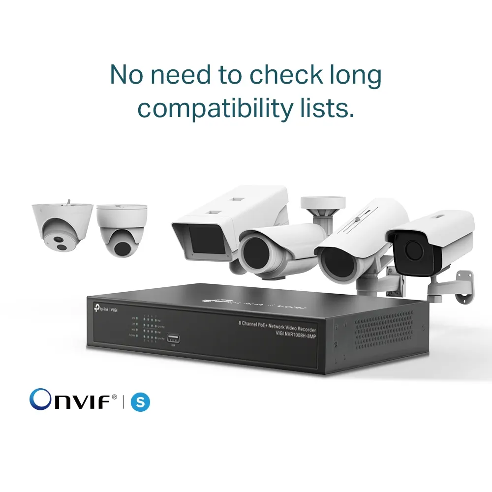 IP კამერა TP-Link VIGI 8 Channel Video Recorder PoE - 8-Channel IP Video Input, 8 PoE Pors, Incoming Bandwidth: 80 Mbps, Outgoing Bandwidth: 60 Mbp, 1 SATA slot up to 10TB, Decoding Format: H.265+/H.265/H.264+/H.264