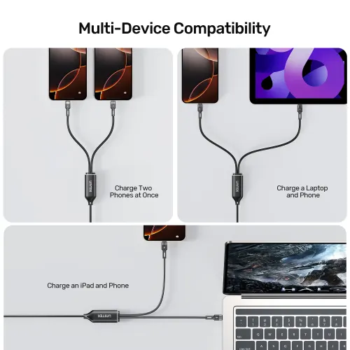 Type-C კაბელი C14146A, UNITEK, Cable, PD100W 2-in-1 USB-C Charging Cable 1.8M .