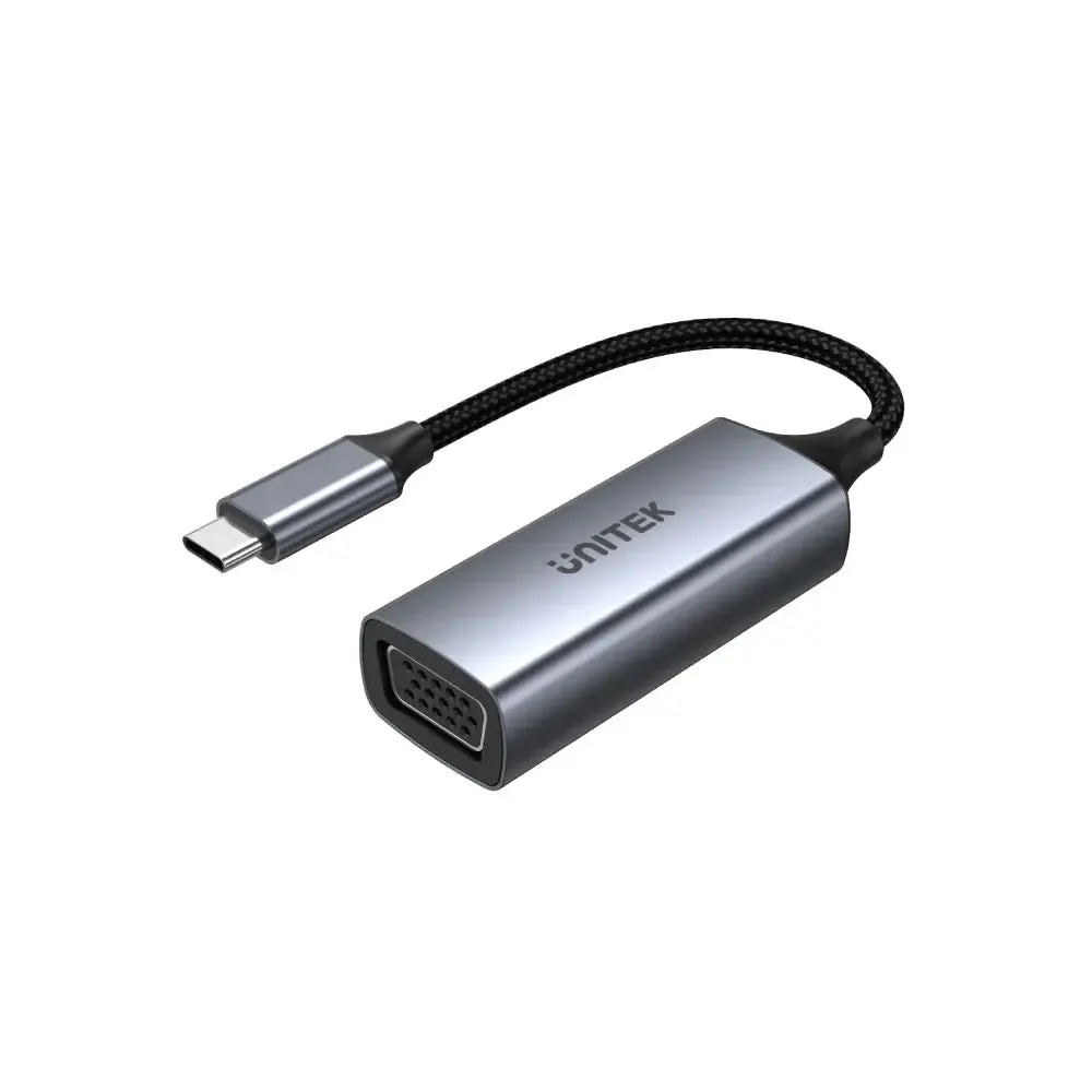 V1413A,UNITEK USB-C to VGA(1080P-60Hz) Adapter Cable, with Briad, Grey & Black