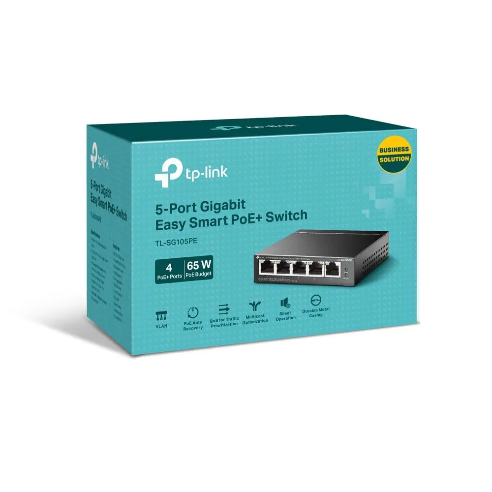 TP-Link, TL-SG105PE, 5-Port Gigabit Easy Smart Switch with 4-Port PoE+