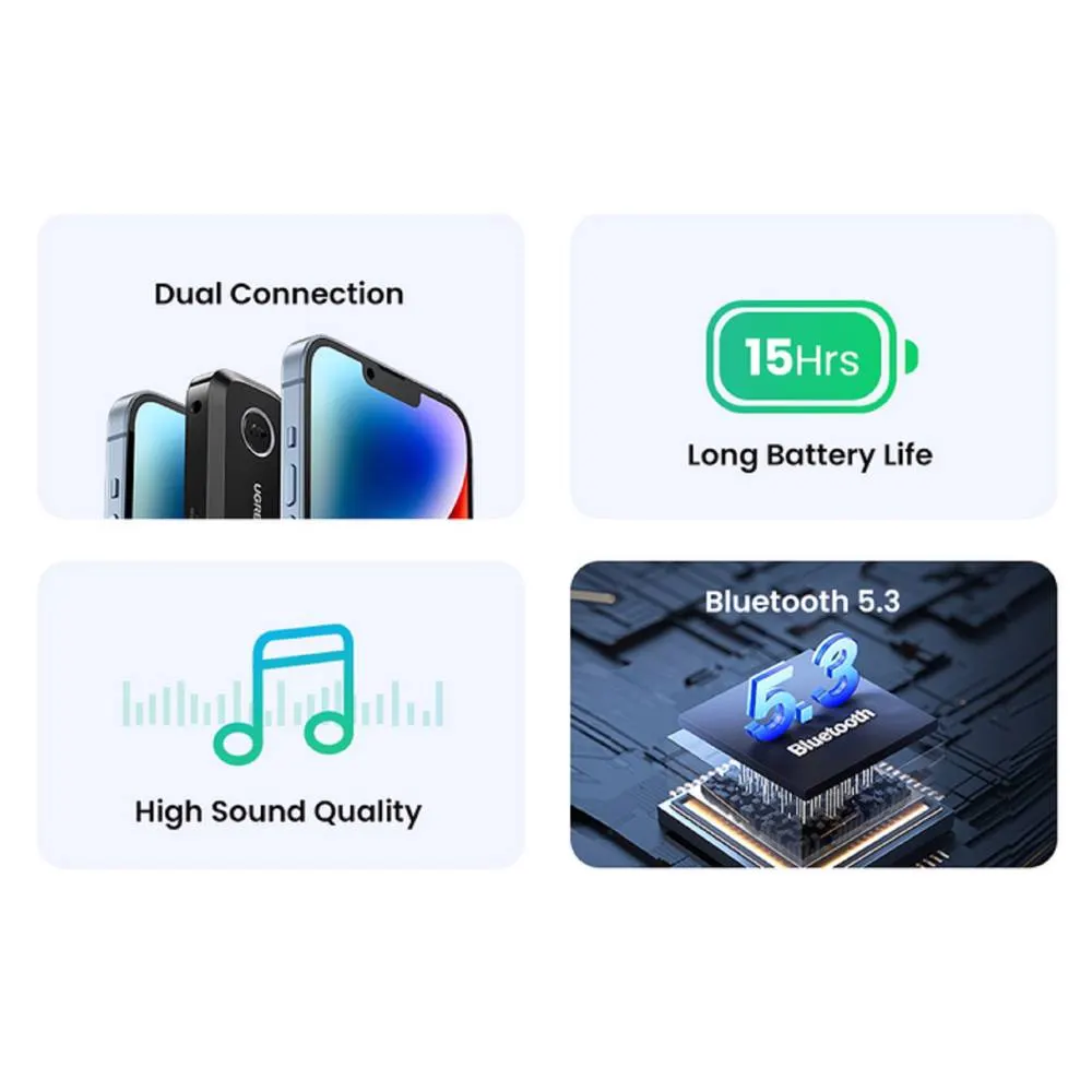 Bluetooth მიმღები UGREEN CM596 (90748), Bluetooth 5.3, AUX, Car Adapter, Black