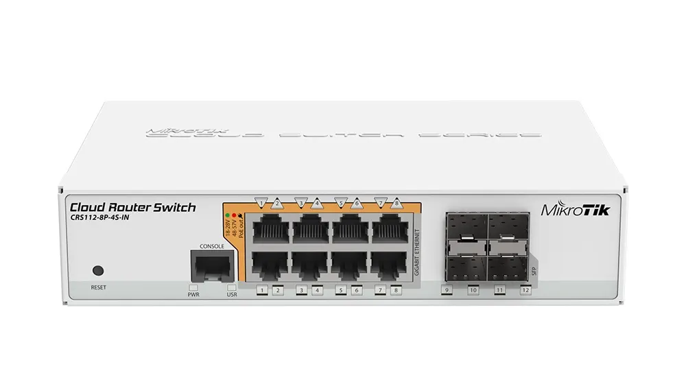 მართვადი PoE სვიჩი - CRS112, 8P af/at, 4S, MikroTik CRS112-8P-4S-IN