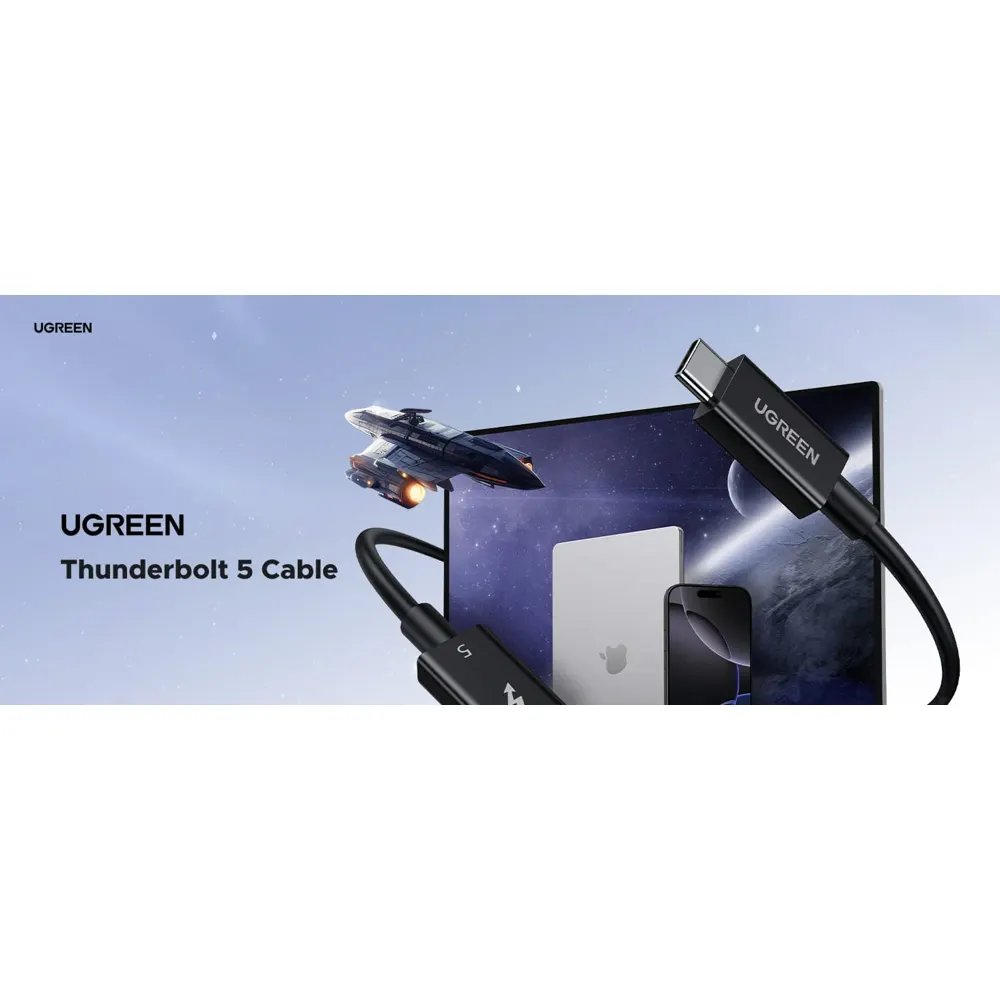 ვიდეო კაბელი UGREEN L703 (45996), 240W, Type-C Thunderbolt 5 Cable, 1m, Black