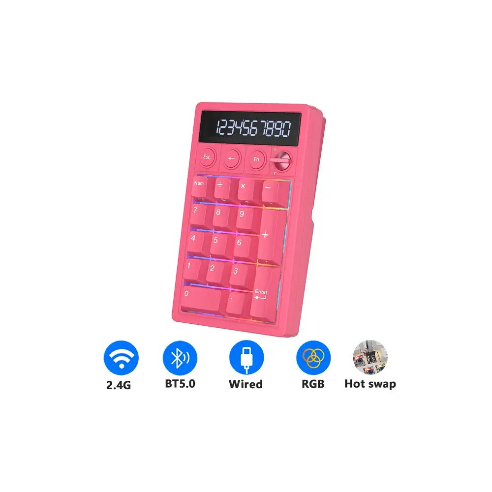 Keyboard Royal Kludge RK M20-BR-YXZ RGB Mechanical Numpad, Violet Switch, Hot Swappable, Wireless, Type-C, Bluetooth, 2.4GHz, Berry Red