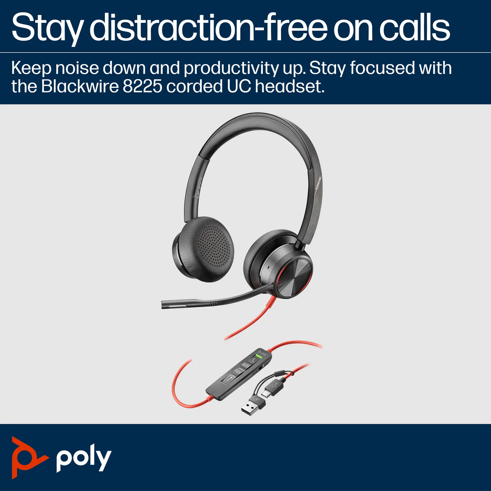 Poly BlackWire 8225 Wired On-ear Black