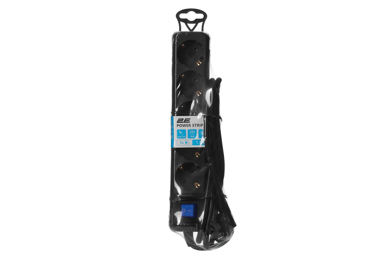 Power strip 2E 5XSchuko with switch, 3G*1.5mm2, 1.5m, black