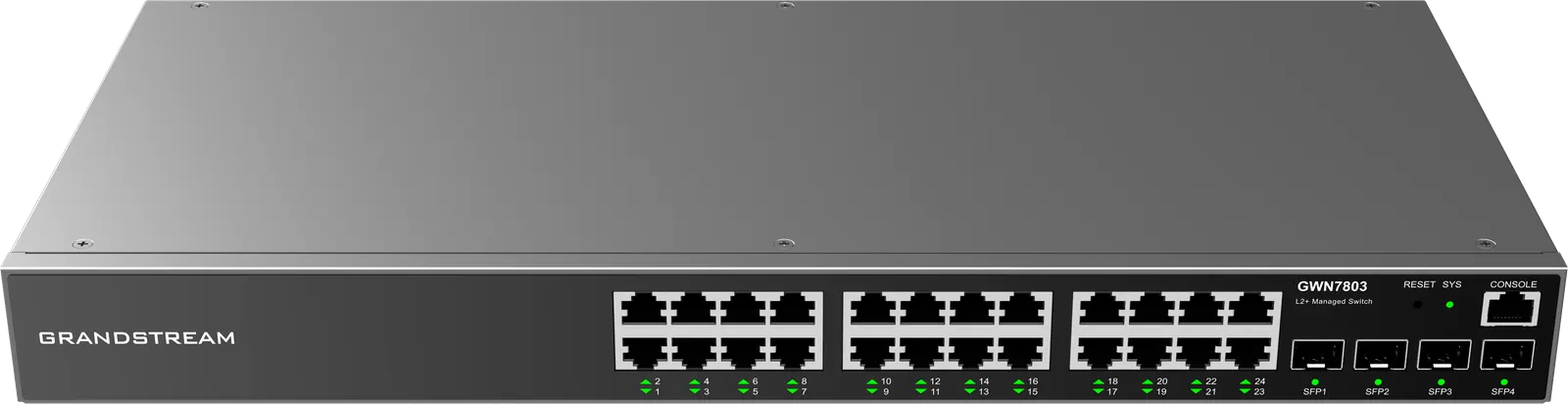 სვიჩი Grandstream GWN7803, Enterprise Layer 2+ Managed Network Switch, 24-ports Gigabit Ethernet, 4-SFP, Desktop, wall-mount, or rack-mount
