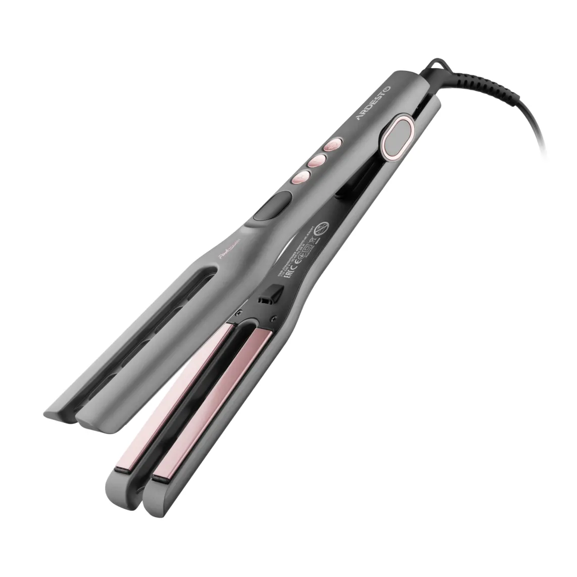 ARDESTO Hair straightener Pink Touch, 68W, 150-230C, ceramics, gray+pink