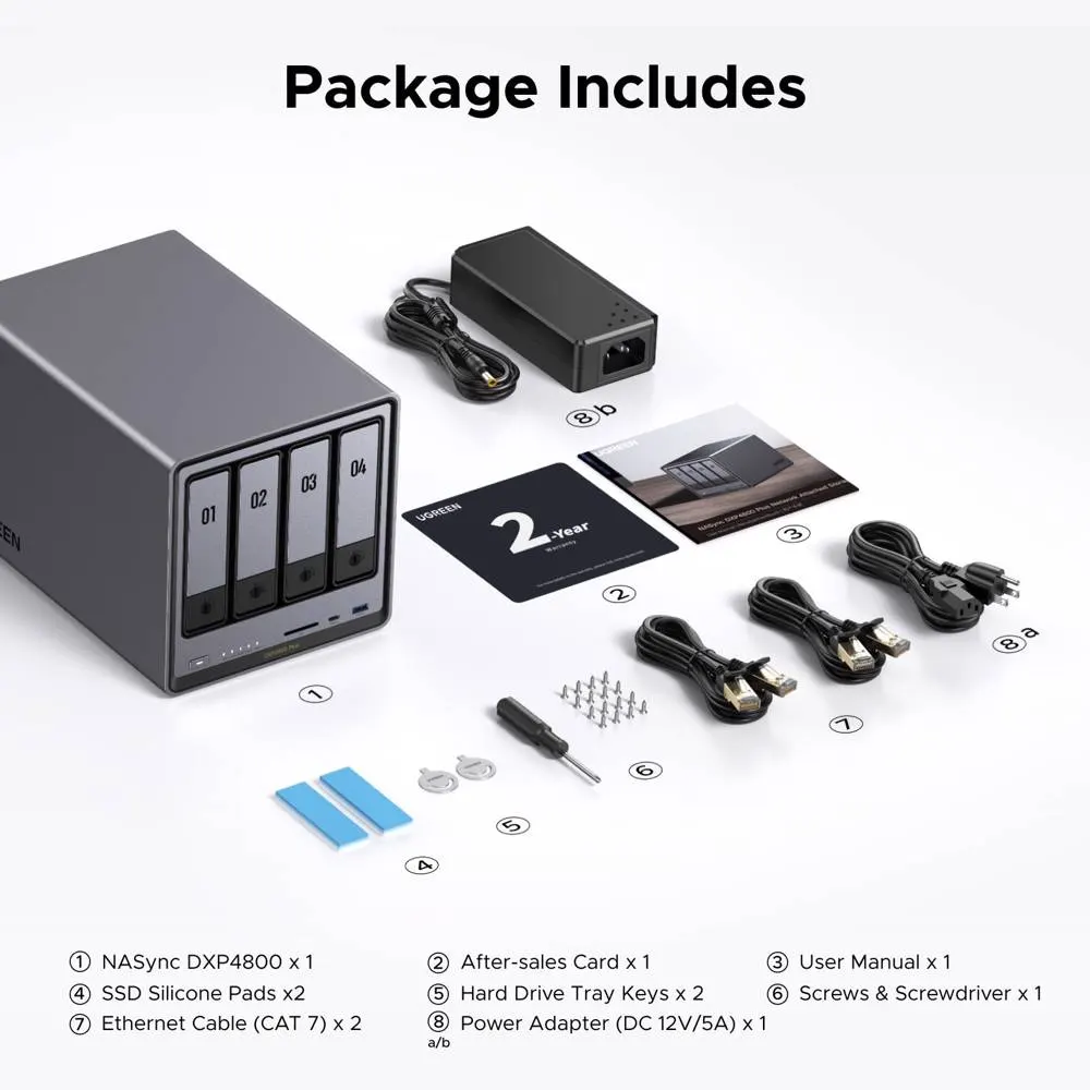 Storage system UGREEN NASync DXP4800 Plus (35261), Intel Gold 8505, 8GB, Diskless, RJ45, USB, Type-C, HDMI, Space Gray
