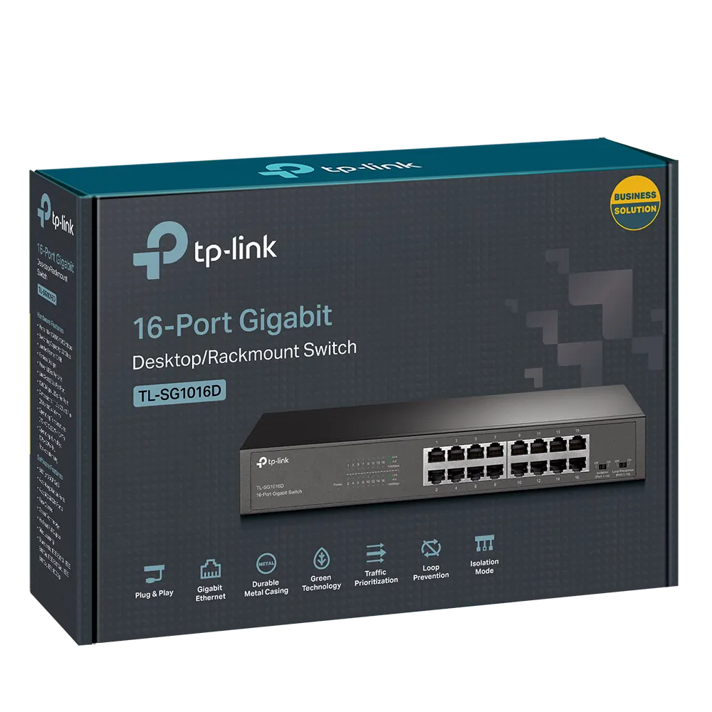 TP-Link, TL-SG1016D, 16-port Gigabit Switch, 16 10/1000, Desktop/Rackmount switch