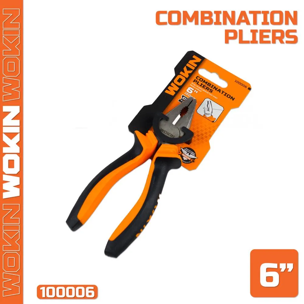 Pliers with rubber handle Wokin 100006, 160MM, 6", Combination Pliers, Black/Orange