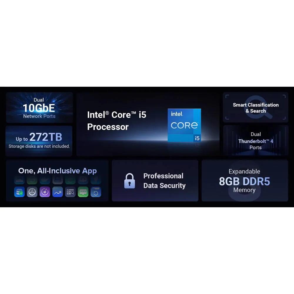 Storage System UGREEN NASync DXP8800 Plus (35127B), Intel i5 1235U, 8GB, Diskless, RJ45, USB, Type-C, HDMI, Space Gray