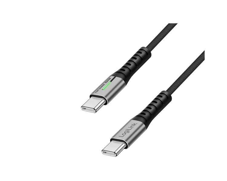 კაბელი Logilink CU0422 USB Type-C 100W 480Mbps LED nylon metal Black 1m