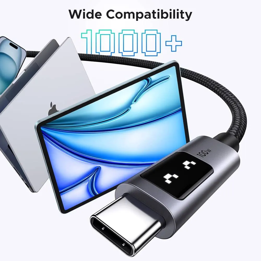 USB კაბელი UGREEN Uno L509 (35512), 100W, Type-C to Type-C, 2M, Black/Grey
