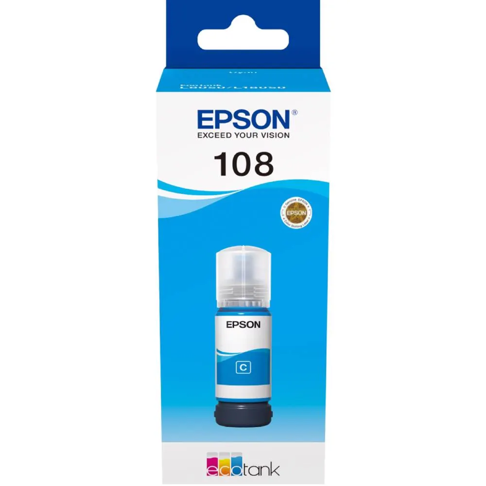 Epson კარტრიჯის მელანი 108 ECOTANK CYAN INK BOTTLE C13T09C24A