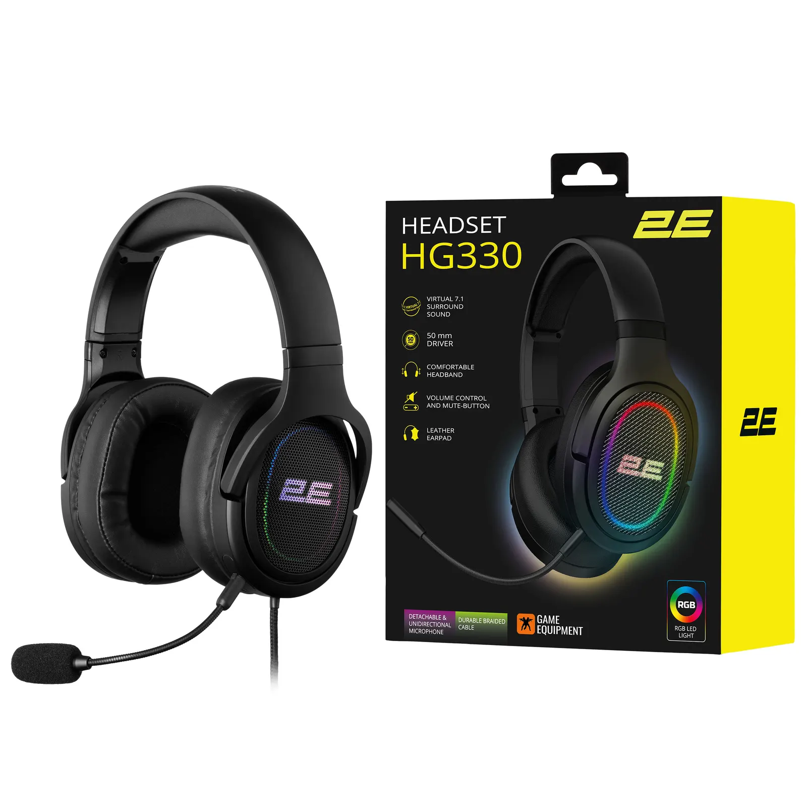 ყურსასმენი 2E GAMING Headset HG330, 7.1, USB-A, RGB, 2m, black